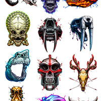 Savage Skulls Temporary Tattoo Set - Animal Skulls and Alien Skulls