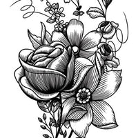 Sketch Mixed Flowers Temporary Tattoo - Vintage Floral Tattoos