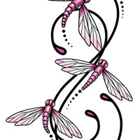 Pink and Black Dragon Fly Swirl Temporary Tattoo
