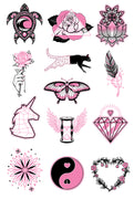 Pink and Black 2 Temporary Tattoo Set