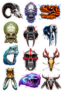 Savage Skulls Temporary Tattoo Set - Animal Skulls and Alien Skulls