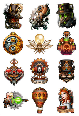 Steampunk temporary tattoo collection