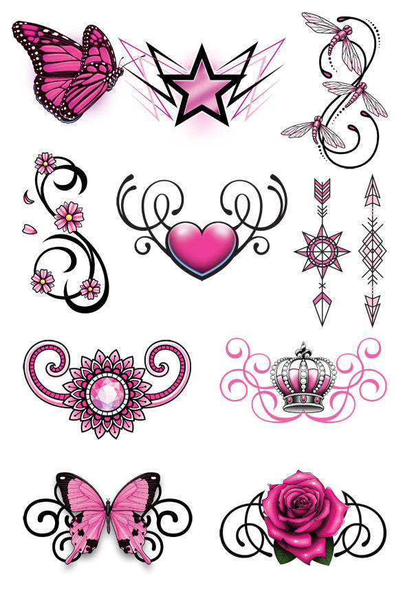 Pink and Black Upper and Lowerback-Temporary Tattoo Set