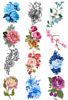 Vintage Flower Tattoo Set - Vintage Floral Tattoos
